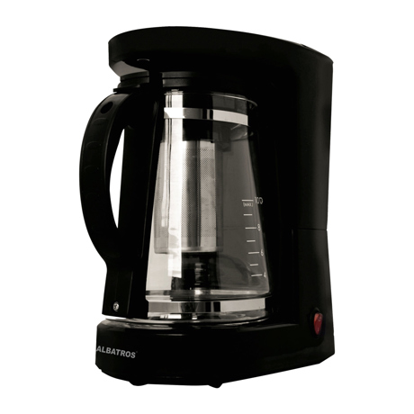 Filtru de cafea si ceai Albatros DOLCE 2 in 1, 680 W, 1.2 L, Infuzor ceai, Functie antipicurare, Cană de sticlă, Negru